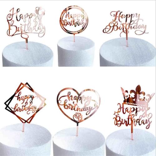 Happy Birthday Cake Topper Rose Gold Heart Birthday Acrylic Cake Topper for Kids Birthday Party DIY Cake Decorations Baby Shower