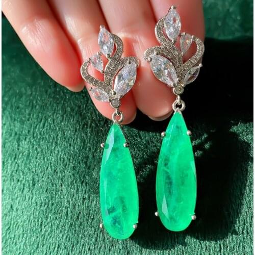 Paraiba Tourmaline Gemstones Stud Earrings For Women Solid 925 Sterling Silver Jewelry Gemstone For Girl Party Christmas Gift