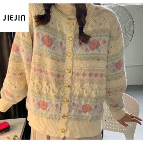 Vintage Flower Cardigan Aesthetic Sweater Korean Chic Flowers Raglan Sleeve Floral Harajuku Sweater Knitted Cardigan Jumpers