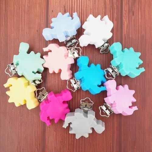 Chenkai 10PCS Silicone Dinosaur Teething Clips Baby Pacifier Dummy Teether Chain Holder Clips DIY Soother Nursing Jewelry Toy