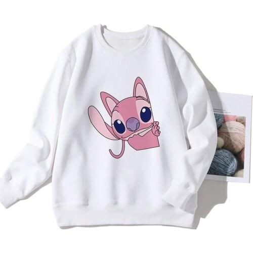 Disney Cute Angel Couple Hoodies Lilo Stitch Cartoon Printed Womens Sweatshirt Kawaii Girls Style Pullovers Long Sleeve