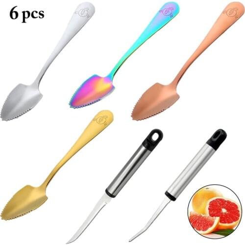 6 Pcs/Set Stainless Steel Fruit Knife Fork Spoon Kits Multicolor Ice Cream Dessert Scoop Cake Fruit Fork Kitchen Dinnerware Tool