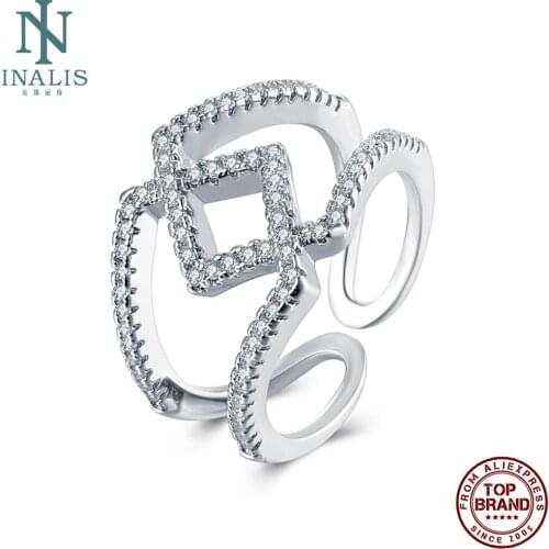 INALIS 5A Clear Cubic Zirconia Adjustable Opening White Rings For Women Copper Ring Engagement Female Fashion Jewelry Hot Sale