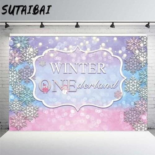 Winter Onederland 1st Birthday Party Baby Shower Background Snow Snowflake Lights Bokeh Banner Photocall Girls Smash Cake Decor