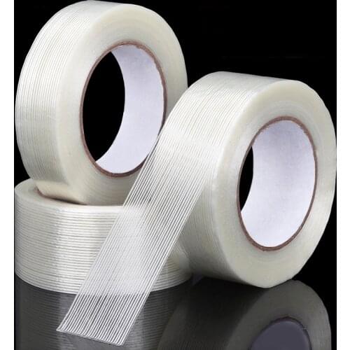 1 Roll 50M Fiber Tape Strong Glass Fiber Tape High Temperature Resistant Non-Marking Single Side Stripe Tape Packing Tape