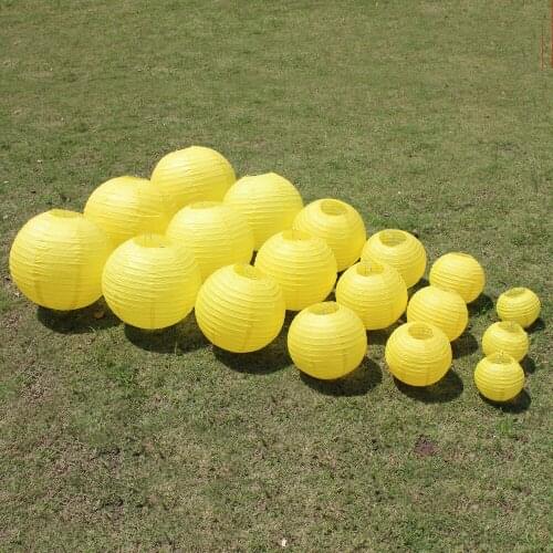 10 Pieces 6-8-10-12-14-16 Inch Beautiful Lemon Yellow Chinese Paper Lanterns For Birthday Party and Wedding Decoration