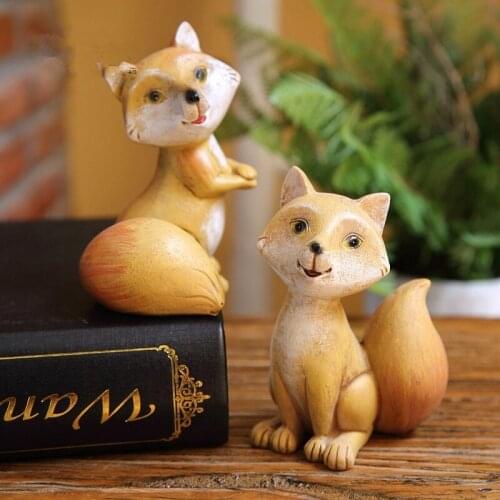2 Pieces/set) Resin Fox Garden Decoration Animals Outdoor Miniature