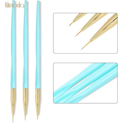 New 3pcs Blue Nail Painting Drawing Pen For UV Gel Polish Nail Art Liner Brush Carving Flower Decoration DIY Manicure Set