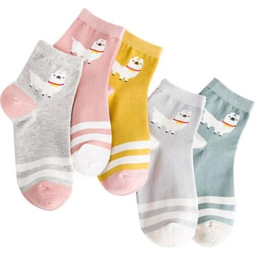 5 Pairs Women Of New Spring And Summer On The New Japanese College Wind Two Bar Alpaca Tube Shaping Cute Cotton Short Women Sock