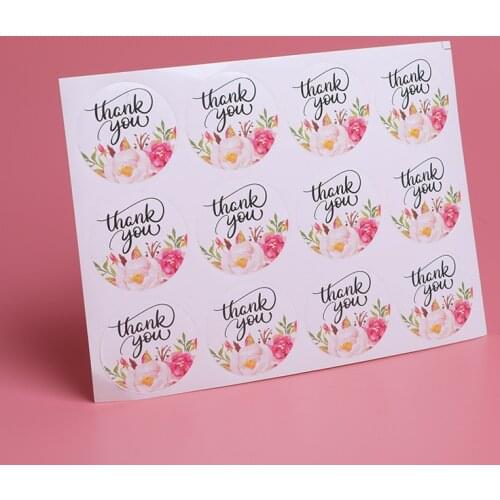 NEW 60pcs/lot 40mm Round Flower "thank you" Packaging Seals Sticker Labels for Envelope Wedding Birthday Gifts