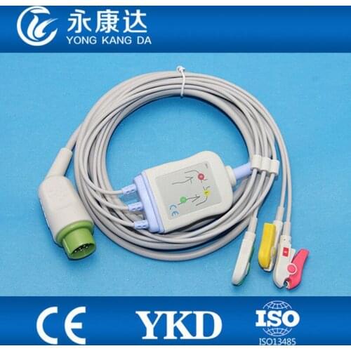 Free shipping Kontron one-piece ecg cable 3leads clip 12 pin IEC