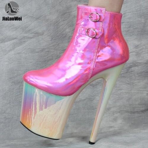 20CM Extreme High Heel Boots Platform Round-toe Holographic Color Sexy Fetish Polo Dancing Ankle Boots
