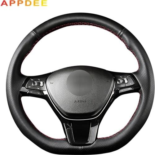 Handsewing Black Artificial Leather Steering Wheel Covers for Volkswagen VW Golf 7 Mk7 New Polo Passat B8 Tiguan Sharan Jetta