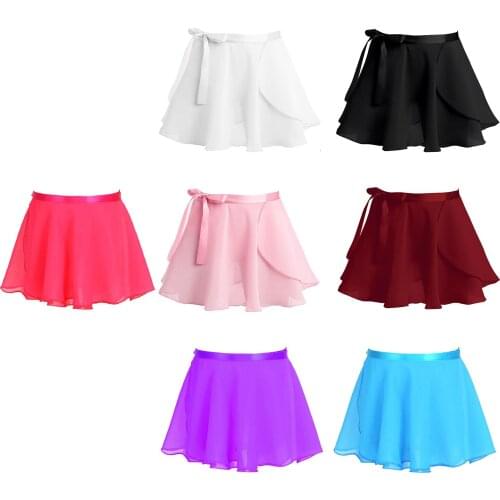 Kids Girls Ballet Skirt Basic Classic Chiffon Pull-On Wrap Skirt With Waist Tie Ballerina Gymnastics Leotard Skirts Dance Skirt