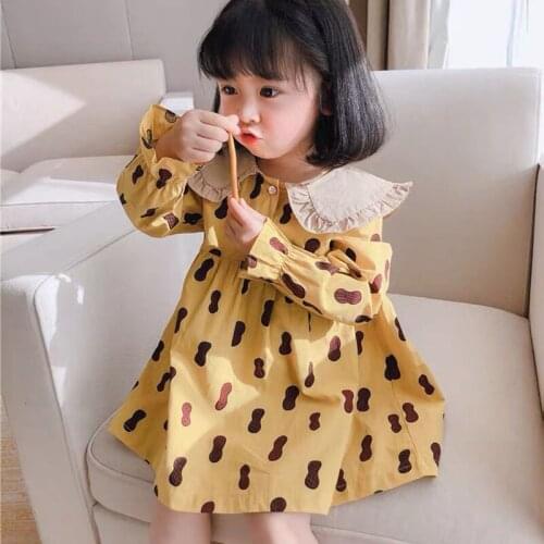 Kids Baby Girls Spring Long Sleeve Dresses Causal Cartoon Printing Dresses for Girls Cute Ruffles Button Dress Children Clothes