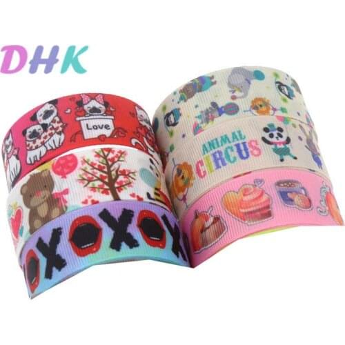 DHK 5yards valentine dog circus cake Printed Grosgrain Ribbon Accessory Hairbow Headwear Decoration DIY Wholesale OEM E1801