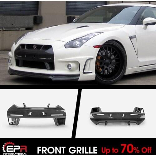 For Nissan R35 GTR 2008-2011 WALD Style Carbon Glossy bumper nose cover Front Grille Accessories kits