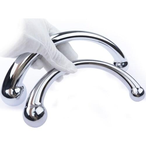 Double stainless steel anal wand massage stick pure metal penis stimulator anus plug fake mask sex toys