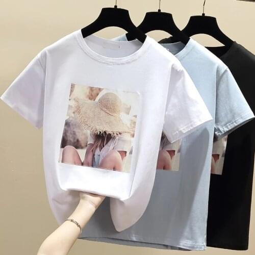 GGRIGHT2021 Korea White T shirt Women Clothes O-Neck Summer Short Sleeve Cotton TShirt Tops Casual Blue Tee Shirt Femme