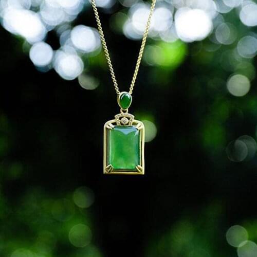 Natural Hetian Jade Green Jade Pendant S925 Sterling Silver Necklace Fashion Gift All-Match High Sense Ornament