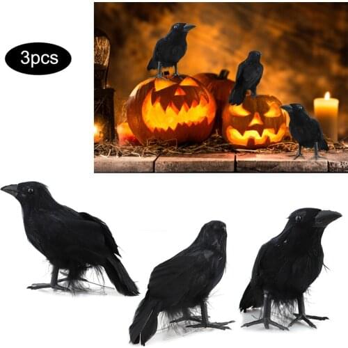 3Pcs Artificial Black Feather Raven Props Halloween Ghost Festival Decorations Haunted House Party Bar Decorations 2020