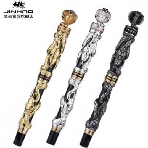 JINHAO High Quality Metal Snake Fountain Pen Luxury Calligraphy Ink Pen Iraurita Cobra 3D Pattern Gift 0.5 Nib Office Supplies