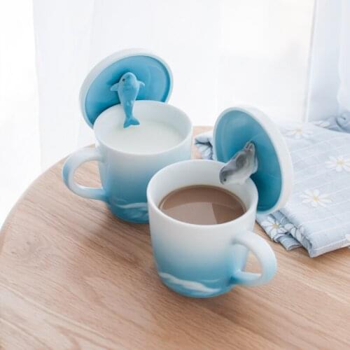 Ceramic whale cute mug Coffee cup with lid milk porcelain tea cups British Teatime Afternoon Tea party Hot Cold Drinks Water Cup