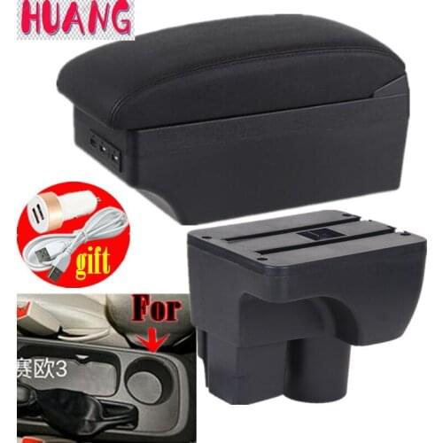 Center Console Storage Box For Chevrolet Sail 3 Armrest box Rotatable Dual layer ashtray USB Charging Car decoration accessories