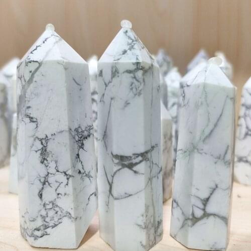 Hot Natural Howlite Tower Quartz Crystal Home Gemstone Gift Rod Column Hexagonal Prisms Healing Wand 1pcs