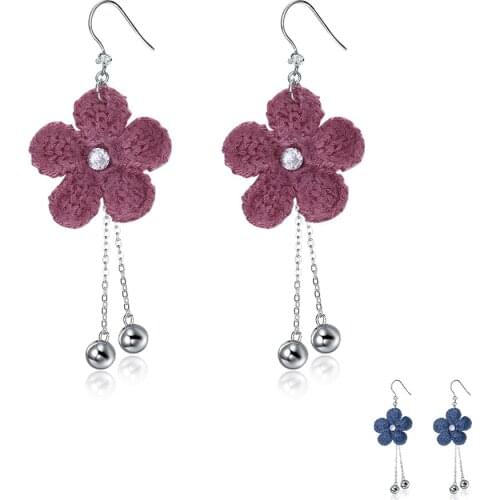 SILVERHOO Cute Flower Earrings For Women Genuine Sterling Silver 925 Long Tassel Ball Drop Earring Anniversary Fine Jewelry
