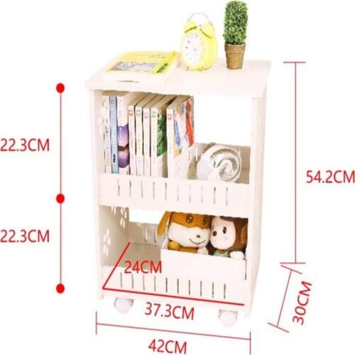 Multipurpose Bookshelf Double-Layer Bookcase Storage Rack Bedside Table Sofa Side Table Living Room Storage Cabinet With Wheels