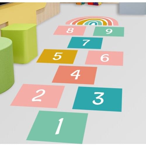 Cartoon Digital Grid Childrens Game Floor Sticker Door Sticker Self-adhesive Wallpaper Wall Stickers For Kids Room Decoration