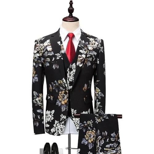 Floral Suit Men 2021 Latest Coat Pant Designs Wedding Suits for Men 4XL 5XL 6XL Slim Fit Mens Party Prom Suits