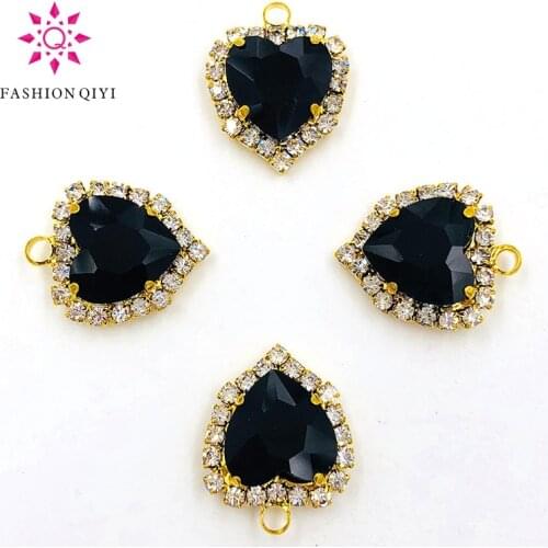 NEW 12mm Black heart shape gold base single loop Crystal button flatback Glass sew on rhinestones diy wedding dress Accessories
