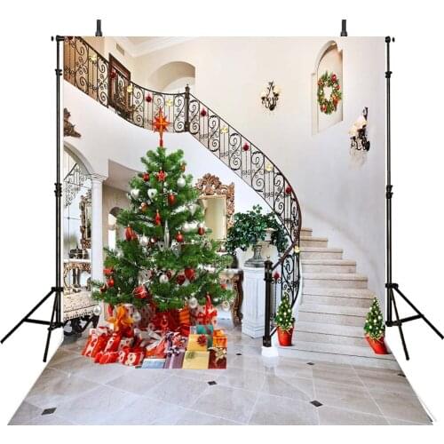 Christmas Trees Photography Backdrop Vinyl Backdrop For Photography White Photocall Indoor Stairs Background For Photo Studio