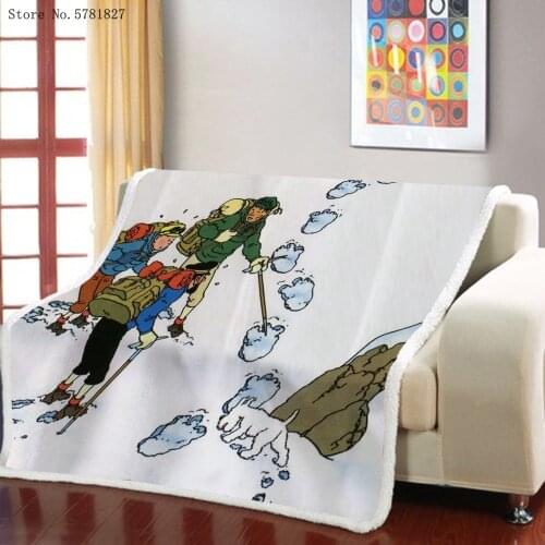 The Adventure Of TinTin Sherpa Blanket Animation Cartoon Throw Blanket For Boy Girls Weighted Blanket Nap Office Square Blanket
