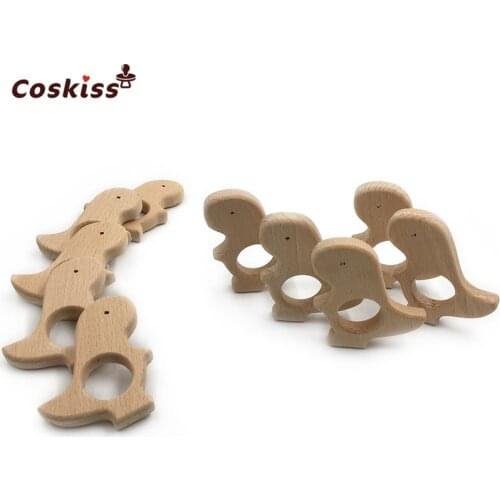 Organic Beech Wooden Dinosaur Natural Handmade Wooden Teether DIY Wood Personalized Pendent Eco-Friendly Safe Baby Teether Toys