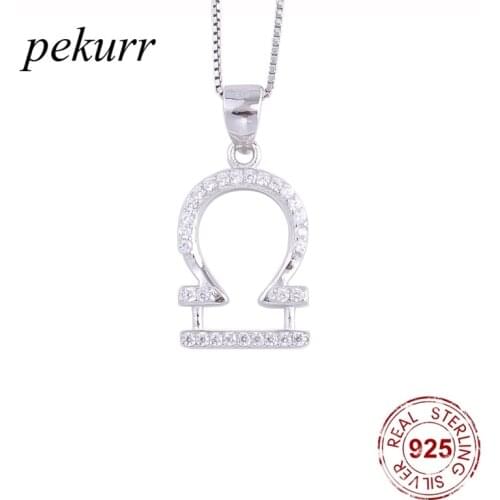 Pekurr 925 Sterling Silver Zircon Libra Horoscope Necklace For Women Constellation Pendants Zodiac Sign Fashion Jewelry