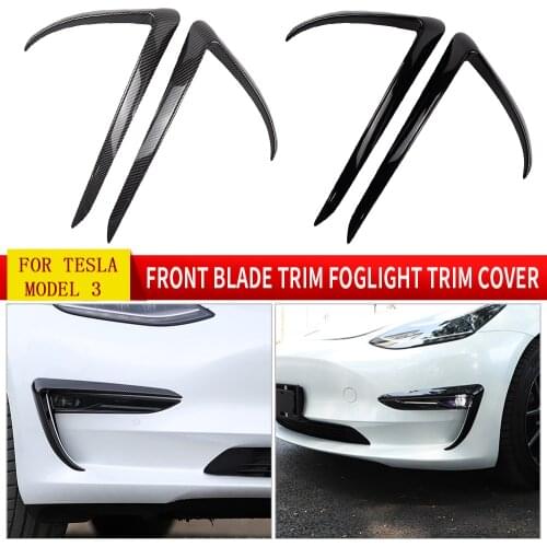 Front Blade trim For Tesla Model 3 foglight trim cover ABS Carbon Fiber Black Fog Light Eyebrow Eyelid car styling accessories