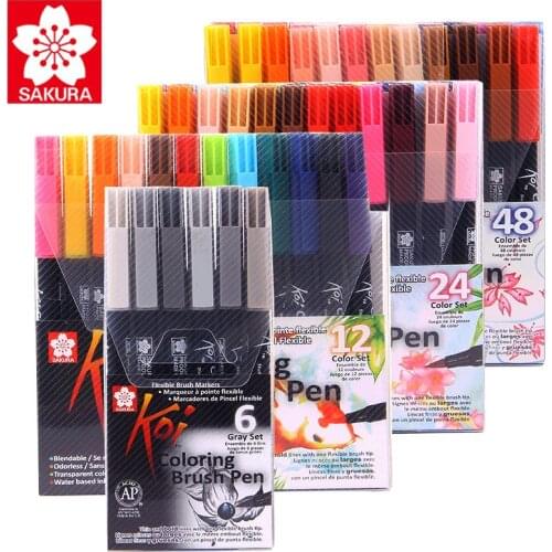 SAKURA Soft Head Water-based Watercolor Pen XBR Koi12/24/48 Color Suit Student Professional Painting Anime Color Soft Brush