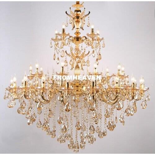 Morden 3 Layers 35 Arms Large Golden Alloy Crystal Chandelier Stair Long Crystal Chandelier Lighting Restaurant Hotel Hall Villa