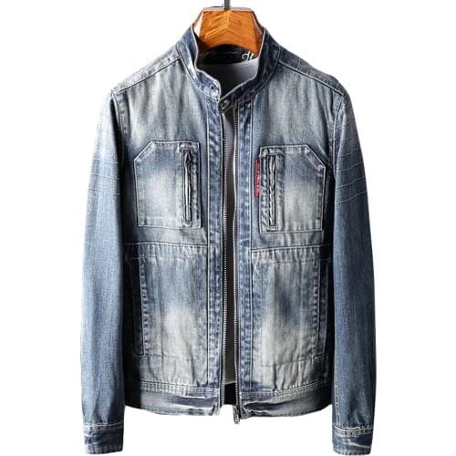 Spring Street Slim Jeans Coats For Man Bomber Jackets Vintage Fashion Plus Size XXXL Denim Coats for Man European Streetwear