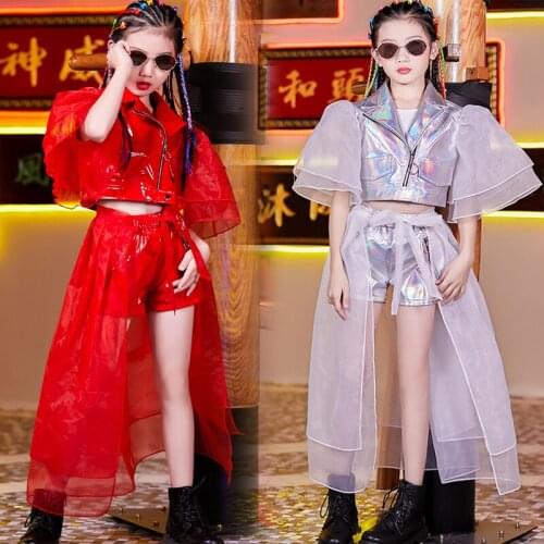 Kids Hip Hop Dancing Clothes For Girls Jazz Dance Costumes Long Sleeve Children Street Dance Clothes Stage Outfits Free Delivery