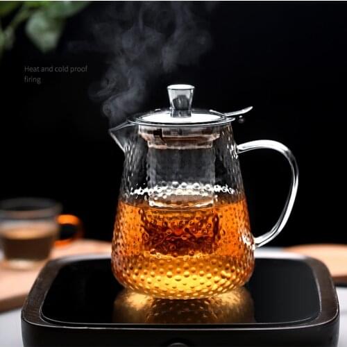 Glass Tea Pot Heat Resistant High quality Glass With Tea Infuser Filter Hammer Kettle Coffee Jug For Office Home Glass Tea Set