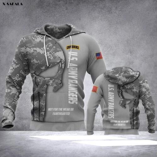 USA Rangers ARMY Veteran Skull Flag 3D Printed Hoodie Man Female Zipper Pullover Sweatshirt Hooded Jersey Streetwear Tracksuit