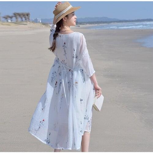 SCUWLINEN 2021 Spring Summer Artsy Women Dress Vintage Embroidery Lacing Loose A-line Double Layered Long Cotton Dresses S1221