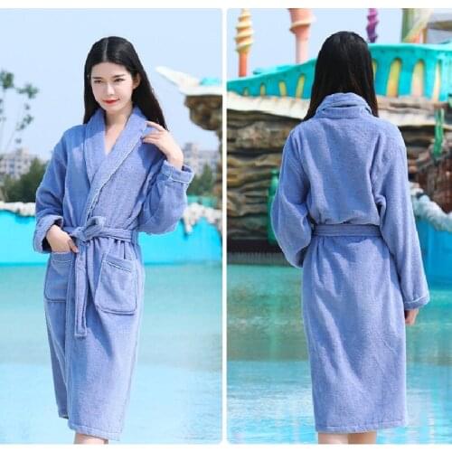 2019 Spring Autumn pure cotton plain color hotel bathrobes robe Unisex long-sleeve terry bathrobe plus size pijamas sleepwear