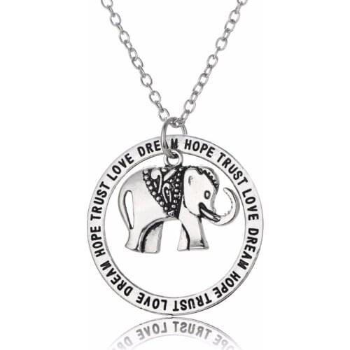Vintage Elephant Animals Pendant Love Dream Hope Trust Charm Chain Necklace Jewelry Women Family Gifts Men Best Friends Presents