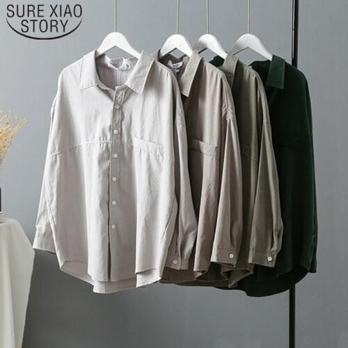 Vintage Cardigan Blouse Women 2021 New Long Sleeve Plus Size Solid Women Blouse Shirt Casual Loose Tops Camisas Mujer 6800 50