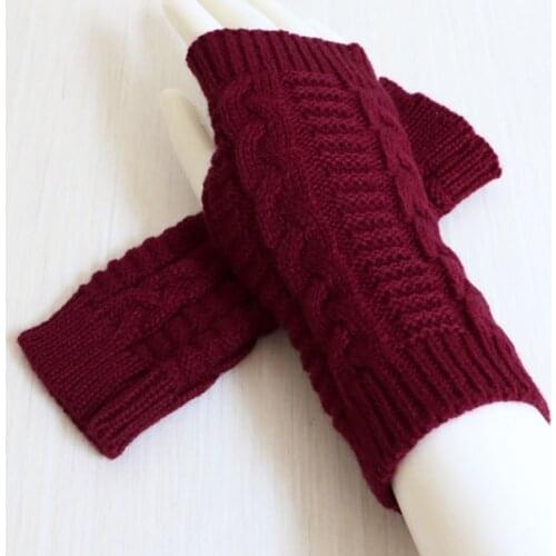 Women Men Winter Warm Knitted Fingerless Gloves with Thumb Hole Chunky Twist Crochet Solid Color Stretch Half Finger Mittens Arm